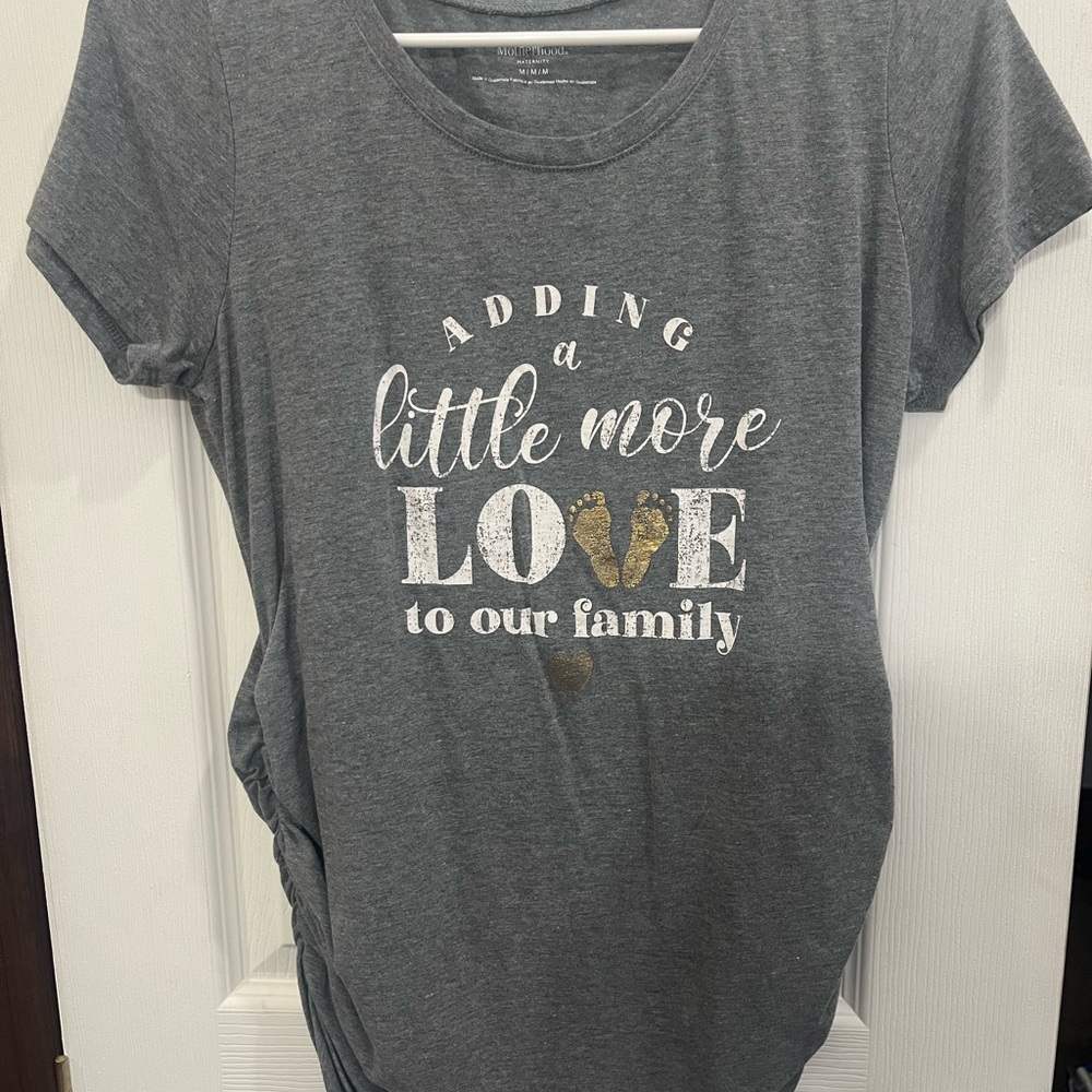 Motherhood Gray Maternity T-Shirt with Heart Design